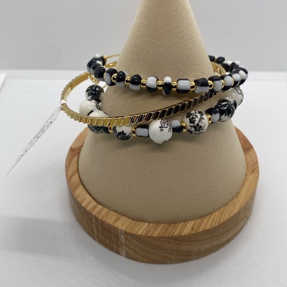 Alex and Ani Toile Beaded Bangle Set of 3 in Shiny Gold